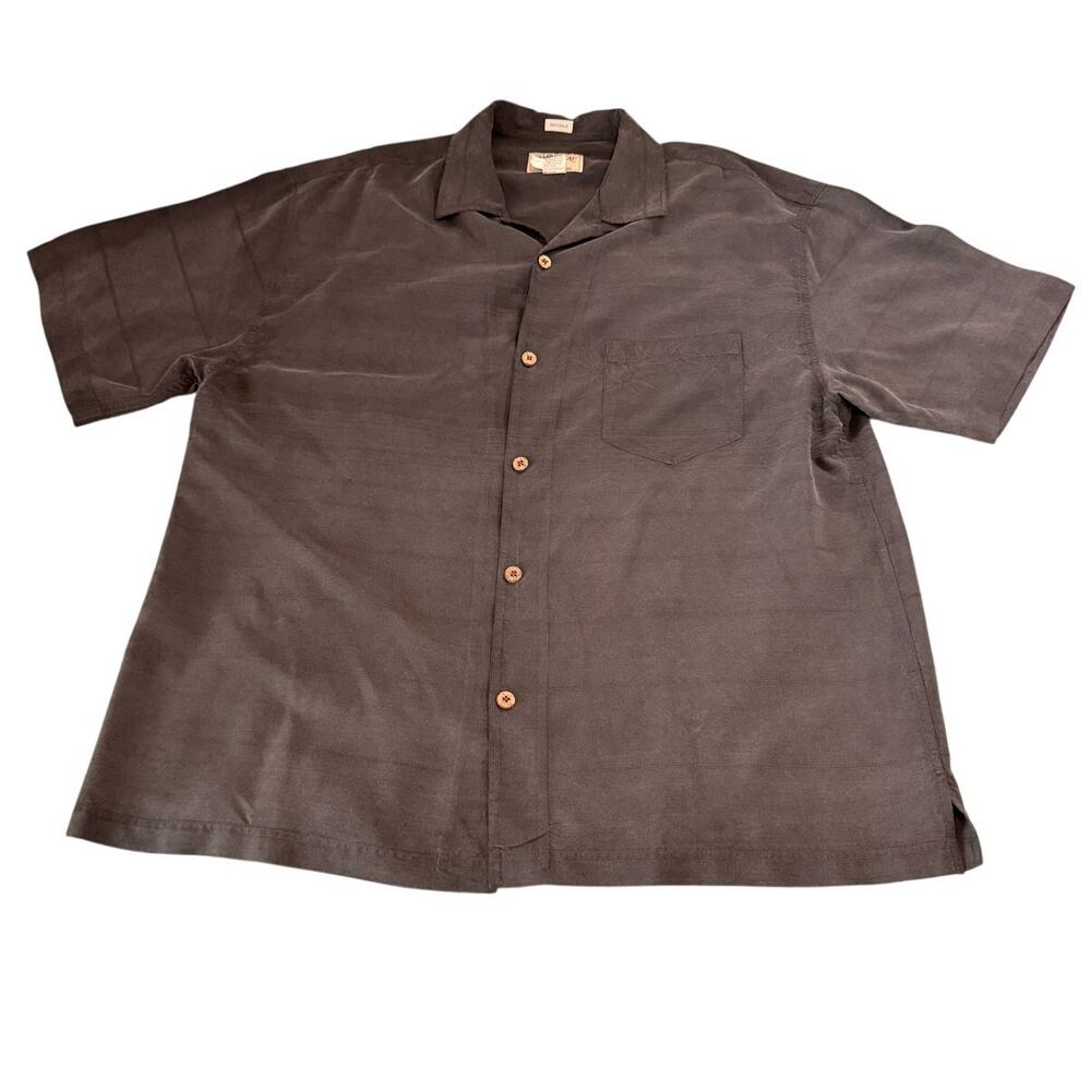 Bamboo Cay Mens XXL 100% Silk Black/Charcoal Hawaiian Camp Shirt Resortwear
